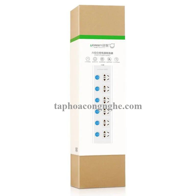 Ugreen 30242 3M Màu Trắng Ổ cắm điện đa năng 6 cổng + công tắc MAX 2500W CD117 30030242